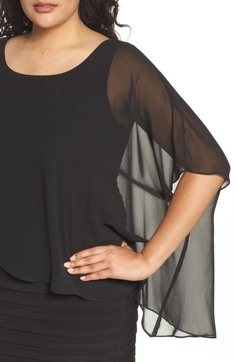 Adrianna Papell Chiffon Overlay Shutter Pleat Sheath Dress, Alternate, color, Black