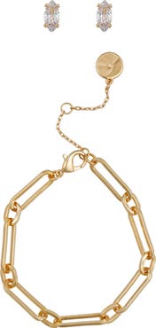 Vince Camuto Paperclip Chain Bracelet & Cubic Zirconia Stud Earrings Gift Set