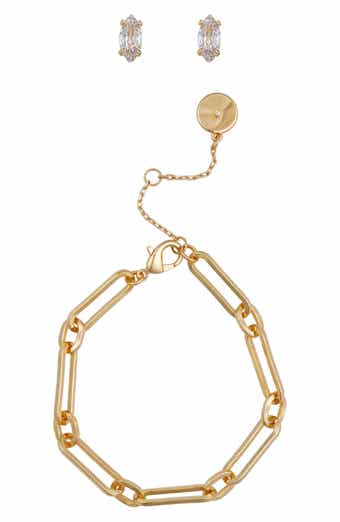 Vince Camuto Paperclip Chain Bracelet & Cubic Zirconia Stud Earrings Gift Set