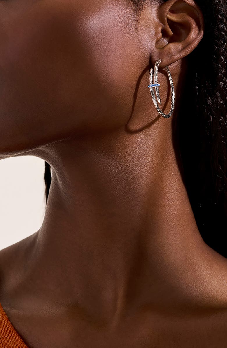 John Hardy Spear Hoop Earrings, Sterling Silver, Sapphires, Alternate, color, Silver/Blue