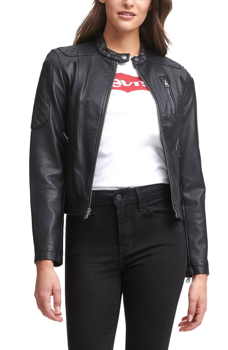 Levi's<sup>®</sup> Zip Front Water Repellent Faux Leather Moto Jacket, Main, color, 