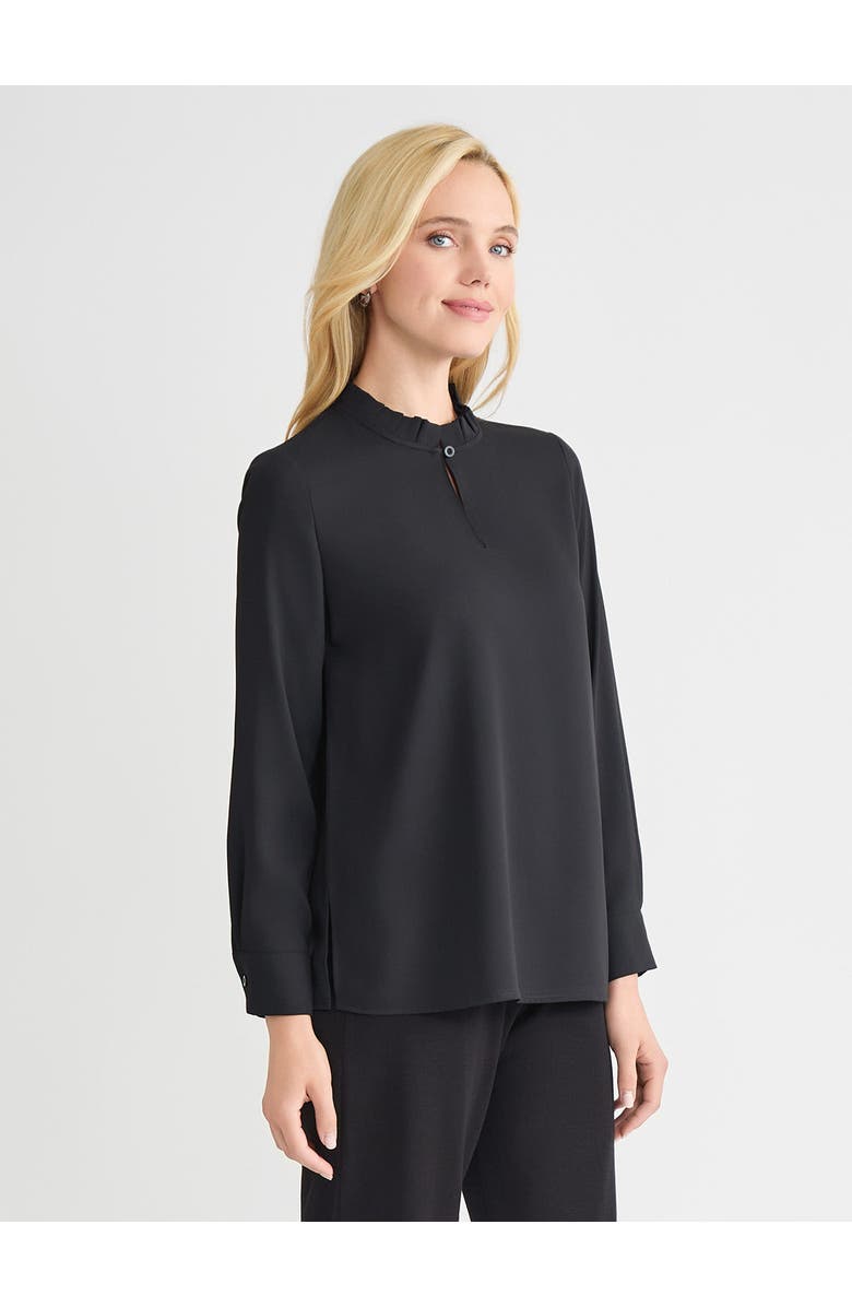 Misook Ruffle Neck Keyhole Crepe de Chine Blouse, Alternate, color, Black