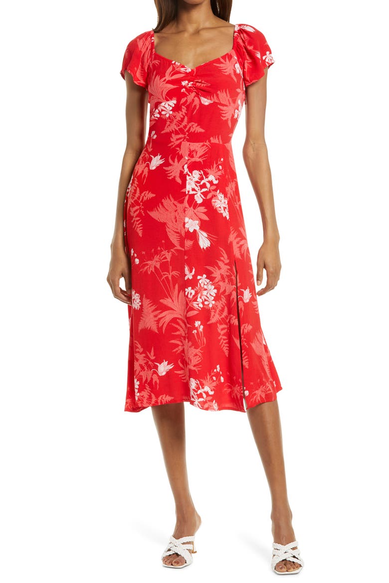 Floral Slit Dress, Main, color, RED CHINOISE TROPICAL TOILE