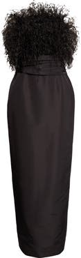 Oscar de la Renta Feather Embroidered Point d'Esprit Strapless Silk Faille Gown