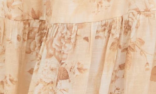 August Sky Puff Sleeve Midi Dress In Apricot Multi