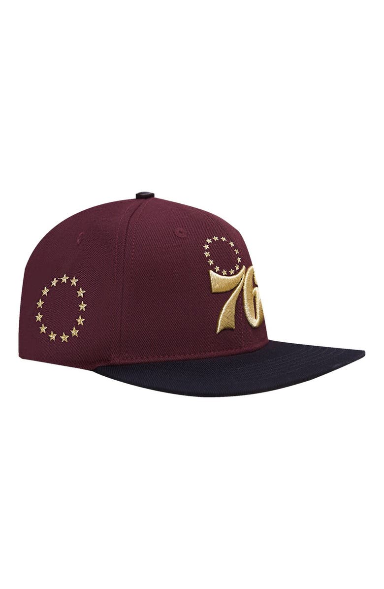 PRO STANDARD Men's Pro Standard Maroon/Black Philadelphia 76ers Gold Rush 2-Tone Snapback Hat, Main, color, 