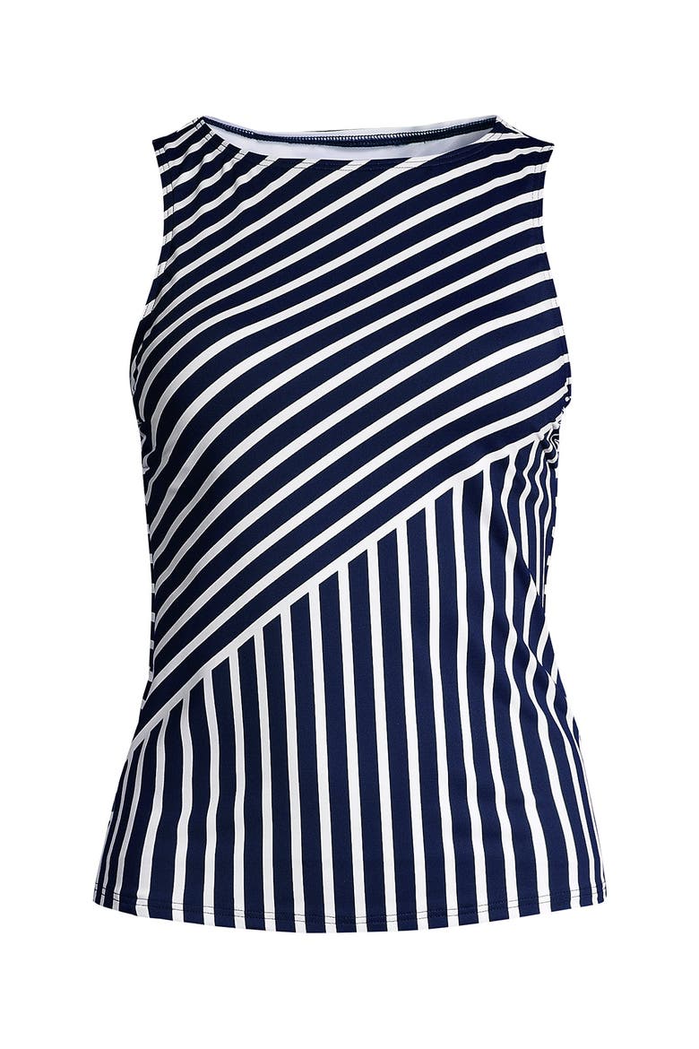 Mastectomy Chlorine Resistant Square Neck Tankini Top Swimsuit Adjustable Straps, Alternate, color, Deep Sea Mixed Diagonal Stripe