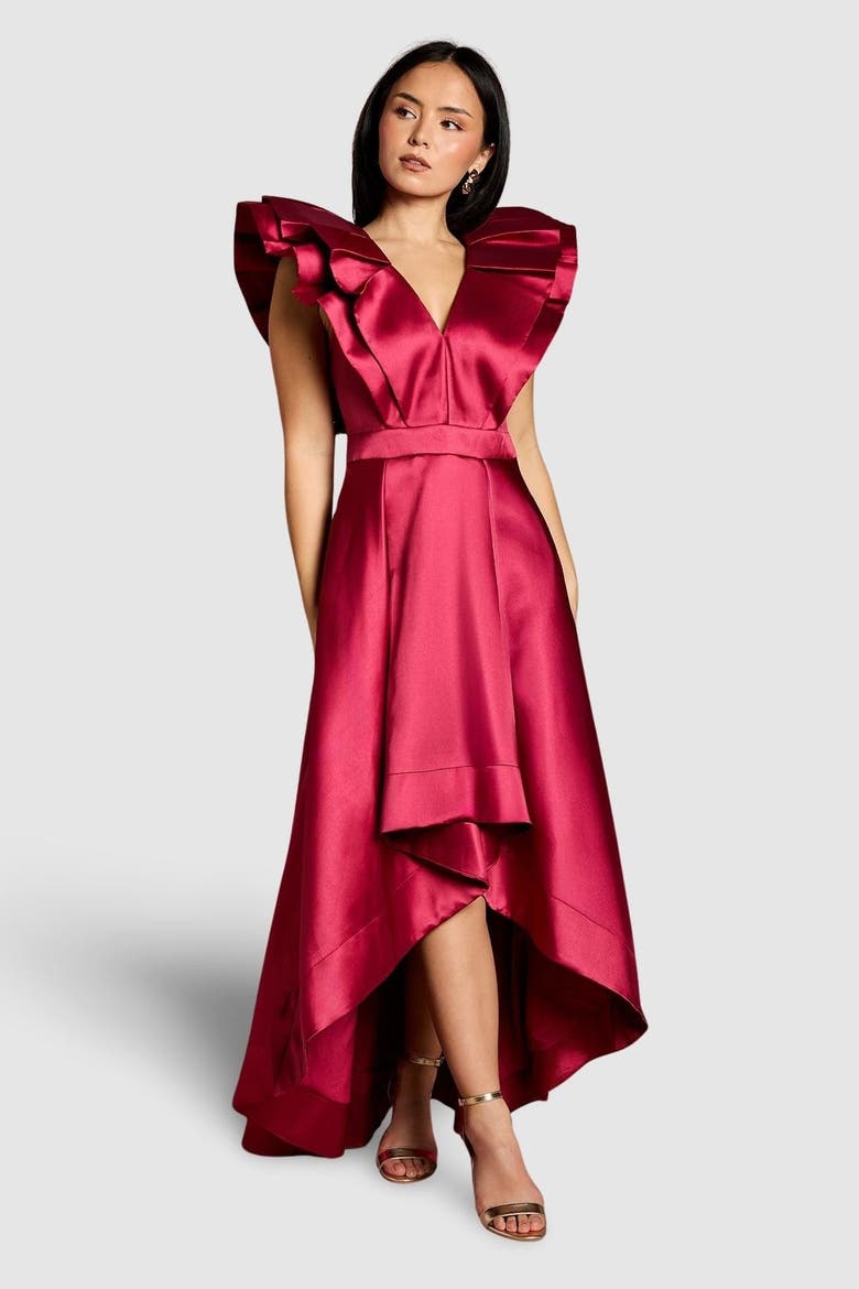 Petite Frill Sleeve Midi Dress, Main, color, Red