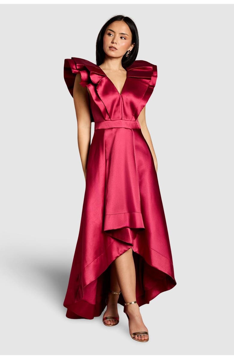 Coast Petite Frill Sleeve Midi Dress, Main, color, Red