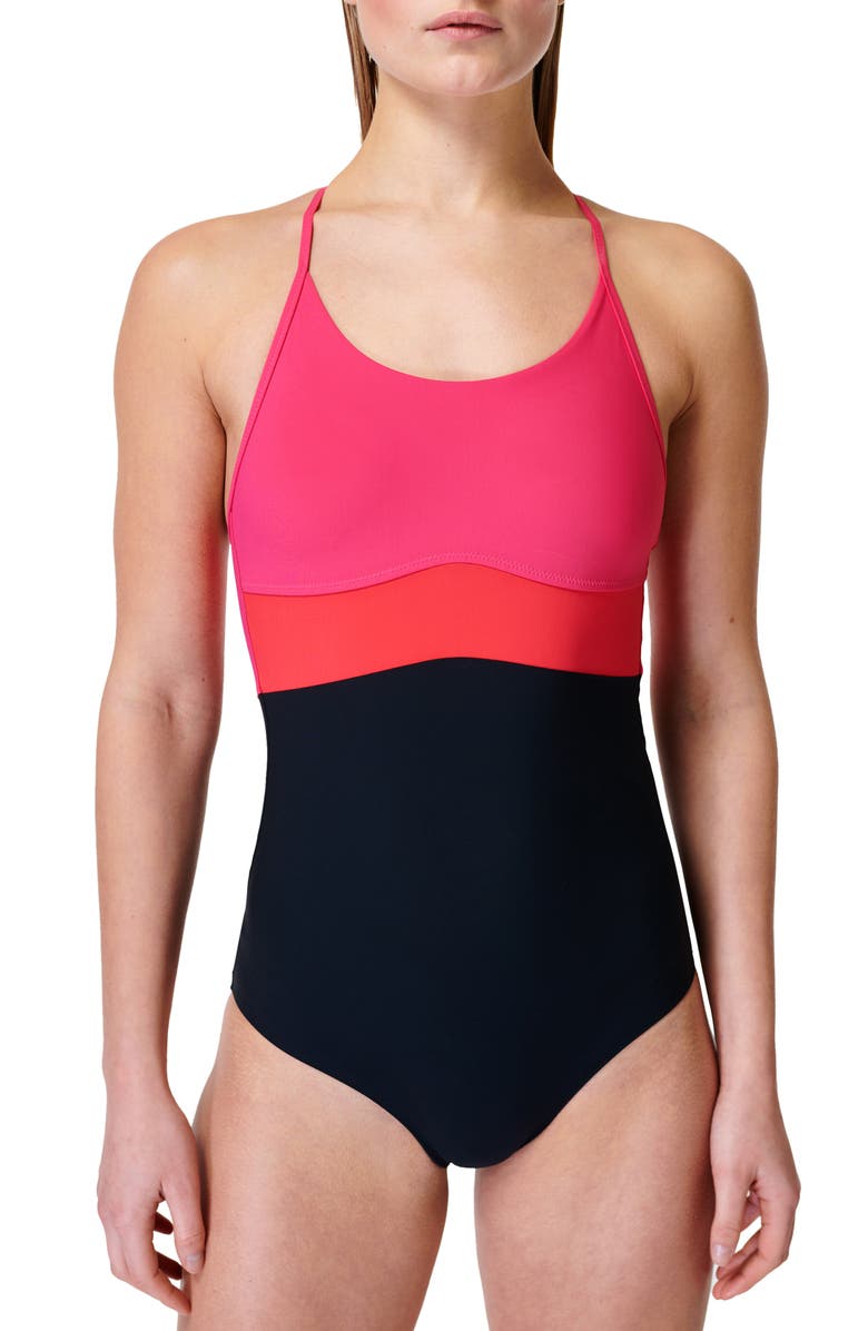 Sweaty Betty Aqua Performance Colorblock One-Piece Swimsuit, Main, color,