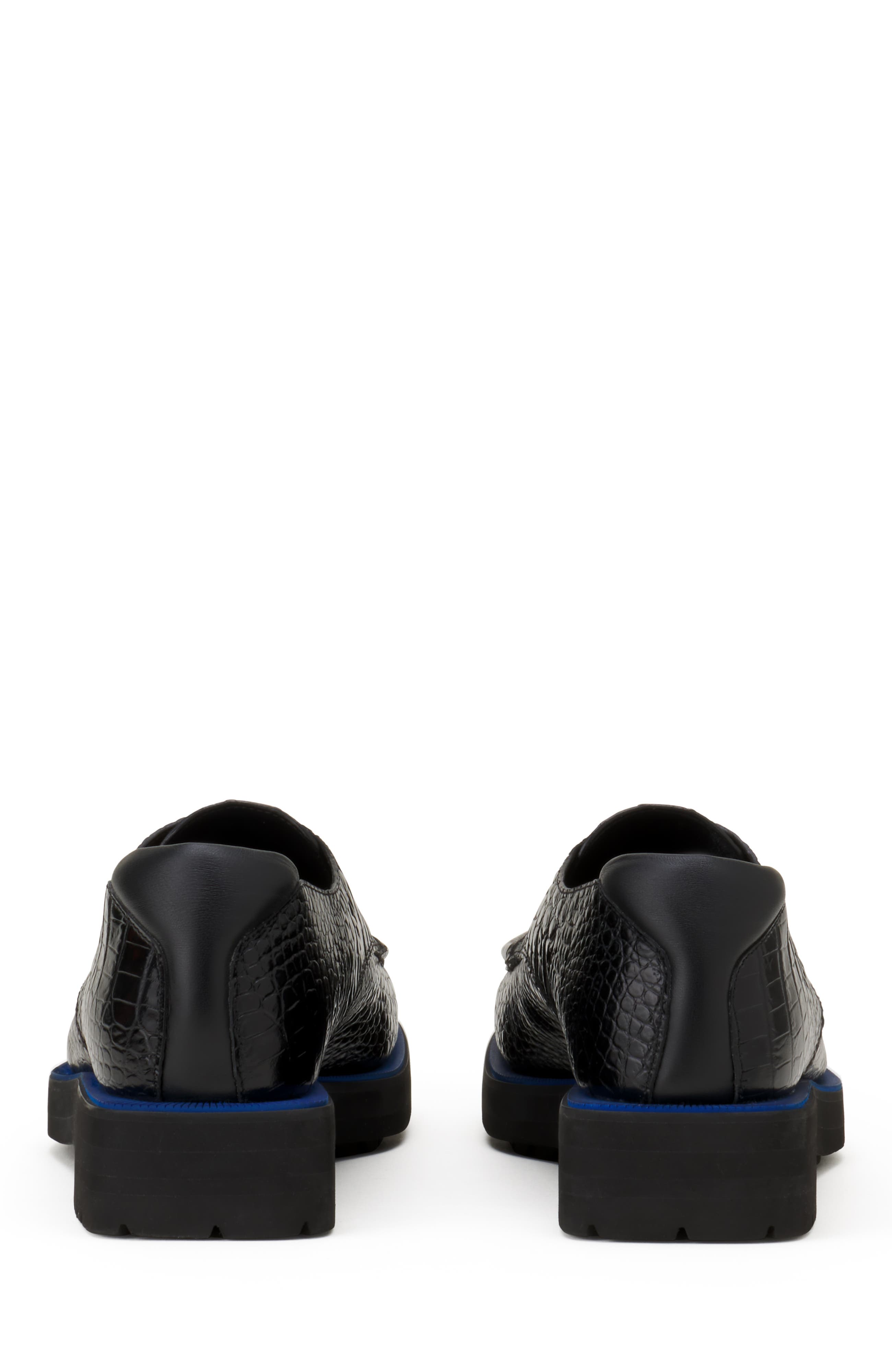 Derby Shoes In Crocodile-Embossed Leather, Alternate, color, Black/Blue