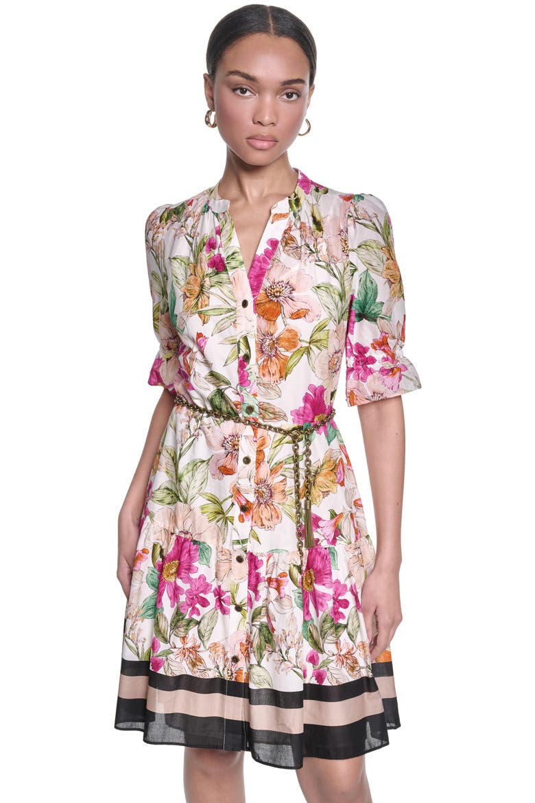 Floral Print Belted Dress, Alternate, color, BISQUE/ LIGHT BLUSH COMBO