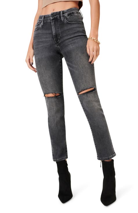 Always Fits Ripped Ankle Skinny Jeans (Black 240) (Regular & Plus Size)