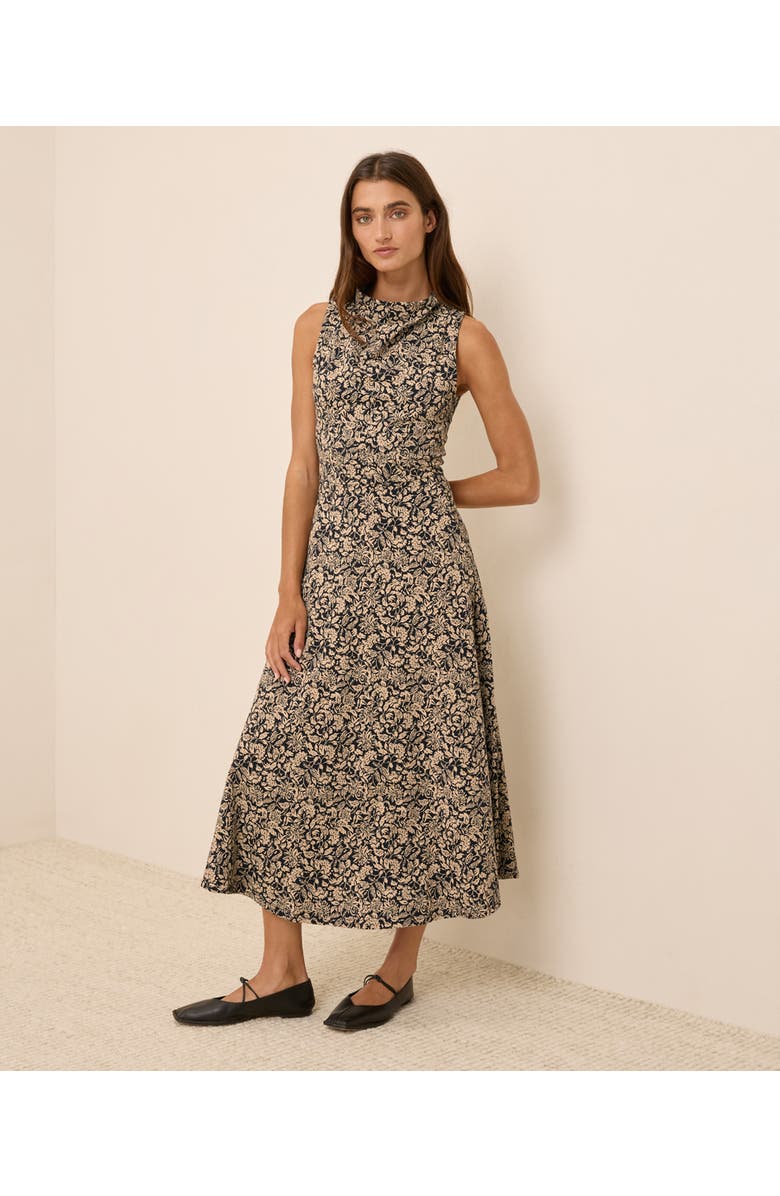 Pact Organic Cotton Fit & Flare Cowl Neck Dress, Main, color, Paisley Blossoms Black