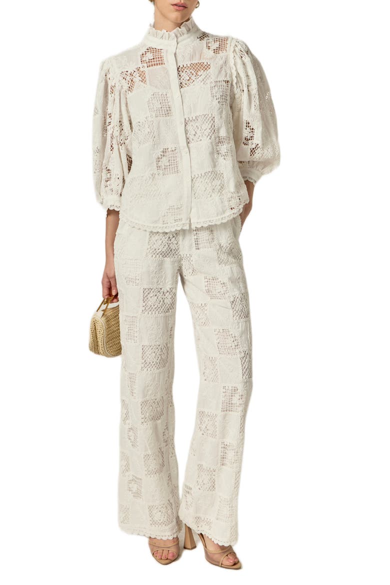 Embroidered Wide Leg Pants, Alternate, color, WHITE