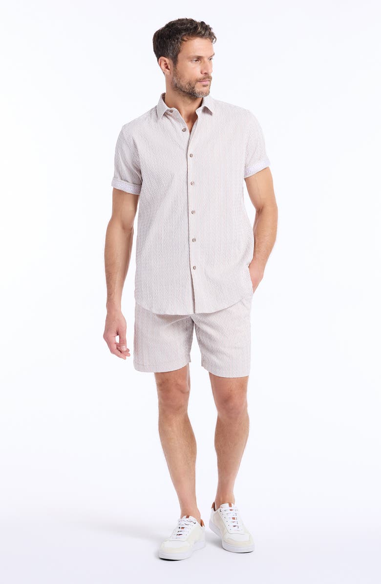 Robert Graham Fornillo Classic Fit Stripe Short Sleeve Button-Up Shirt, Alternate, color, Khaki