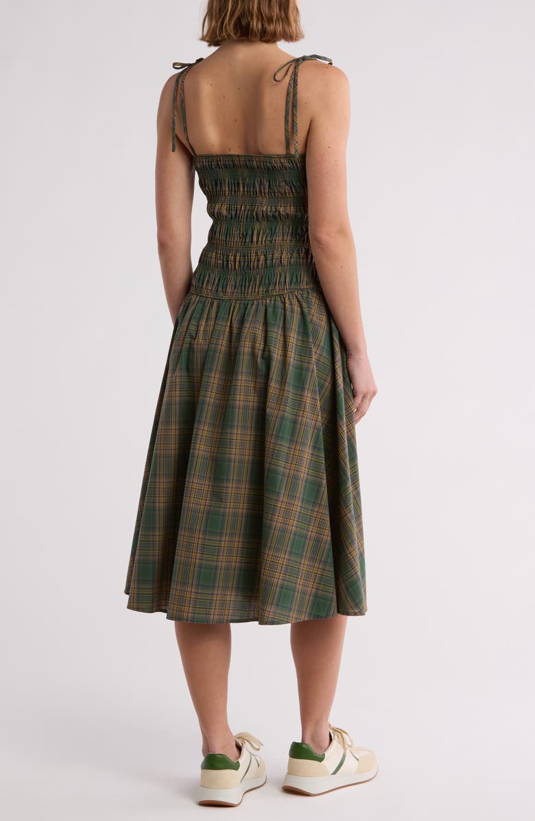 Lush Plaid Smocked Tie Strap Midi Dress, Alternate, color,