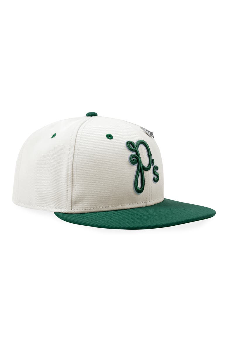 P Logo 9FIFTY Twill Snapback Cap, Main, color, CHROME WHITE/ DRK GREEN