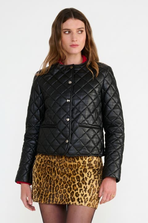 Marlowe Collarless Quilted Leather Jacket
