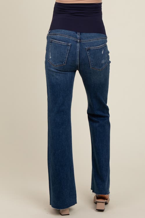 Pinkblush Flare Leg Raw Hem Maternity Jeans In Blue