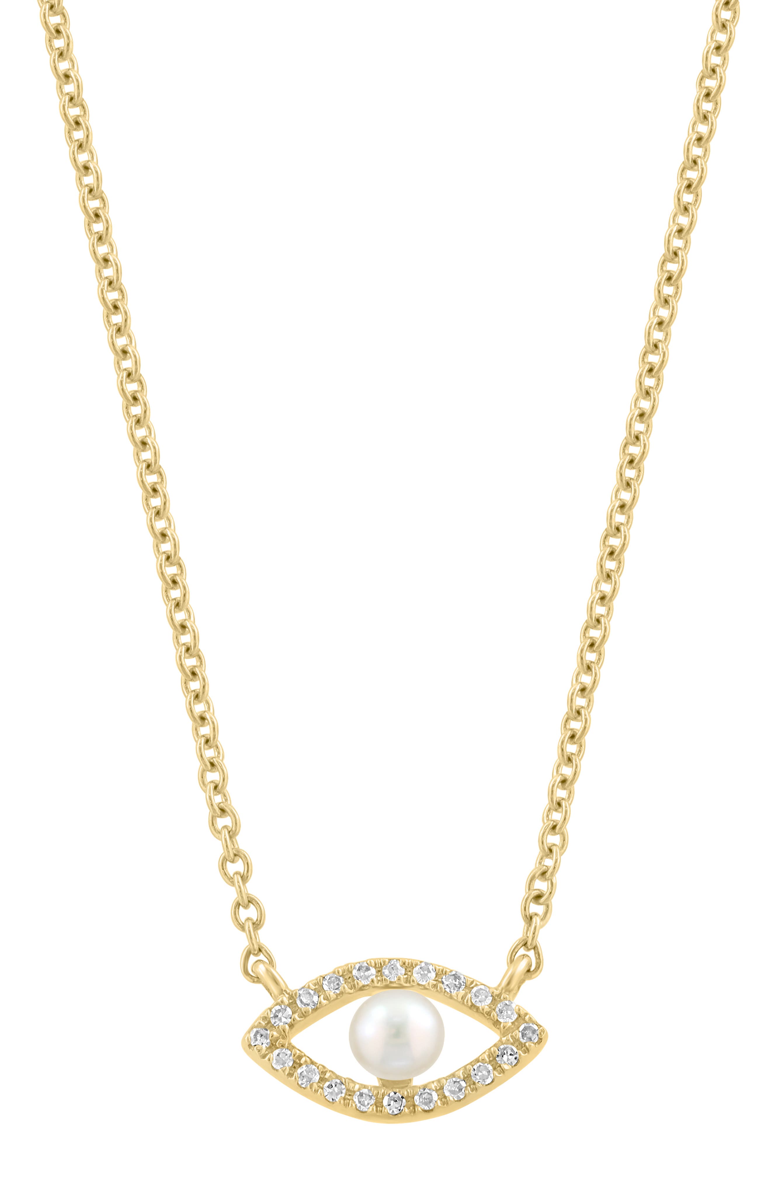 EFFY Diamond & Freshwater Pearl Evil Eye Pendant Necklace