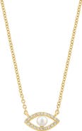 EFFY Diamond & Freshwater Pearl Evil Eye Pendant Necklace