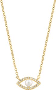 EFFY Diamond & Freshwater Pearl Evil Eye Pendant Necklace