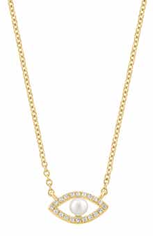 EFFY Diamond & Freshwater Pearl Evil Eye Pendant Necklace