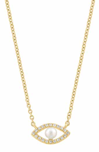 Diamond & Freshwater Pearl Evil Eye Pendant Necklace