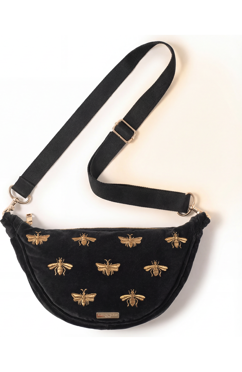 Elizabeth Scarlett Honey Bee Velvet Crossbody, Main, color, Charcoal