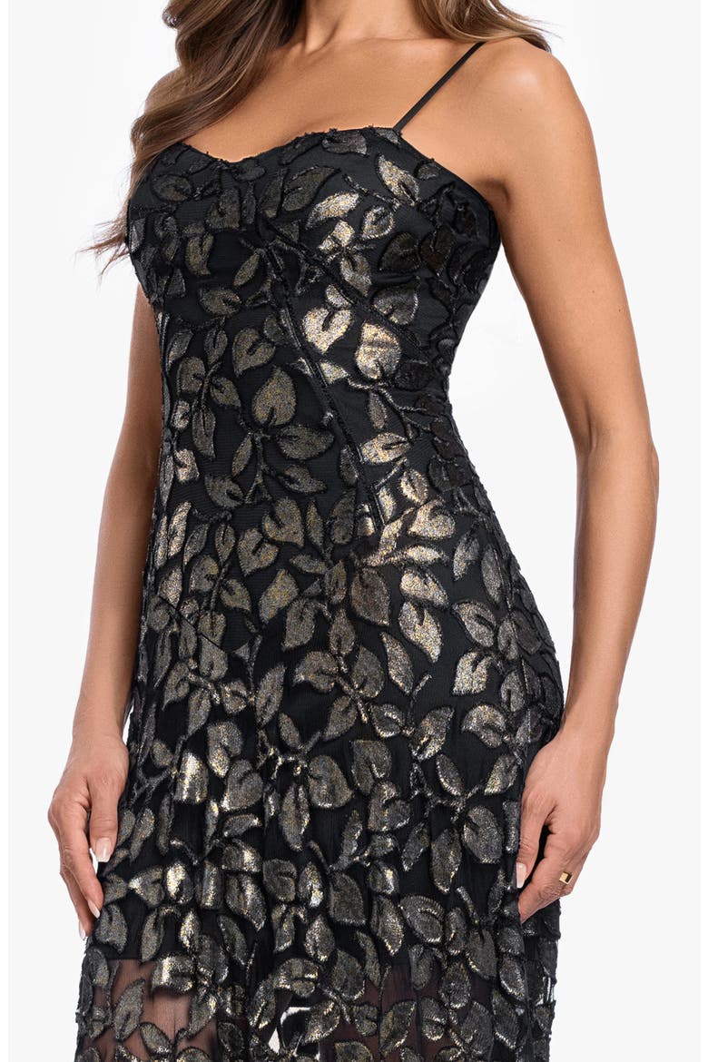 Metallic Leaf Burnout Gown, Alternate, color, BLK/ GOLD
