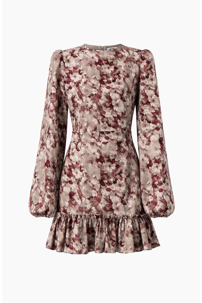 Floral-print Long-sleeve Fit-and-flare Dress, Alternate, color, Grey