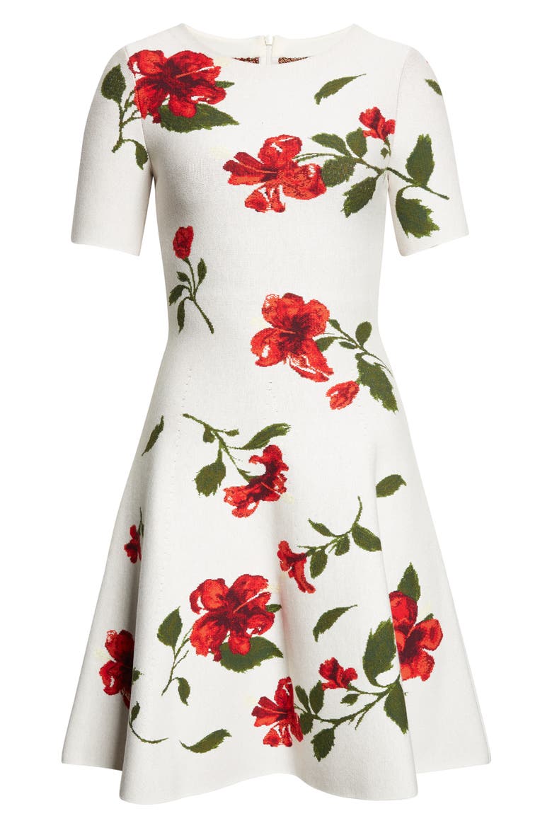 Hibiscus Jacquard Sweater Dress, Alternate, color, RED/ ECRU
