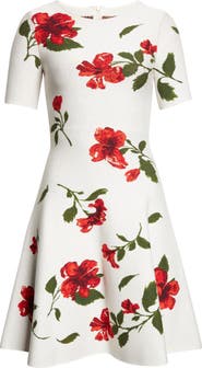 Oscar de la Renta Hibiscus Jacquard Sweater Dress