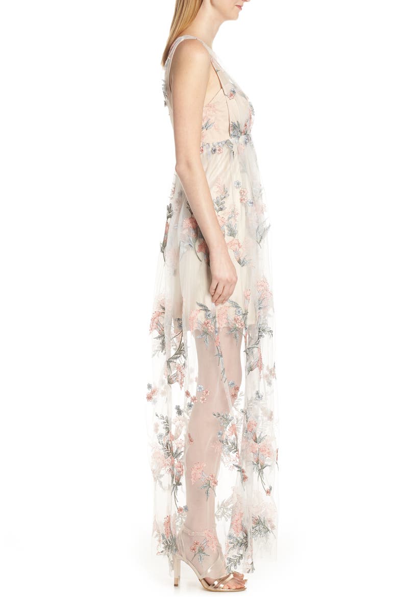 Floral Embroidered Maxi Dress, Alternate, color, IVORY/ MULTI