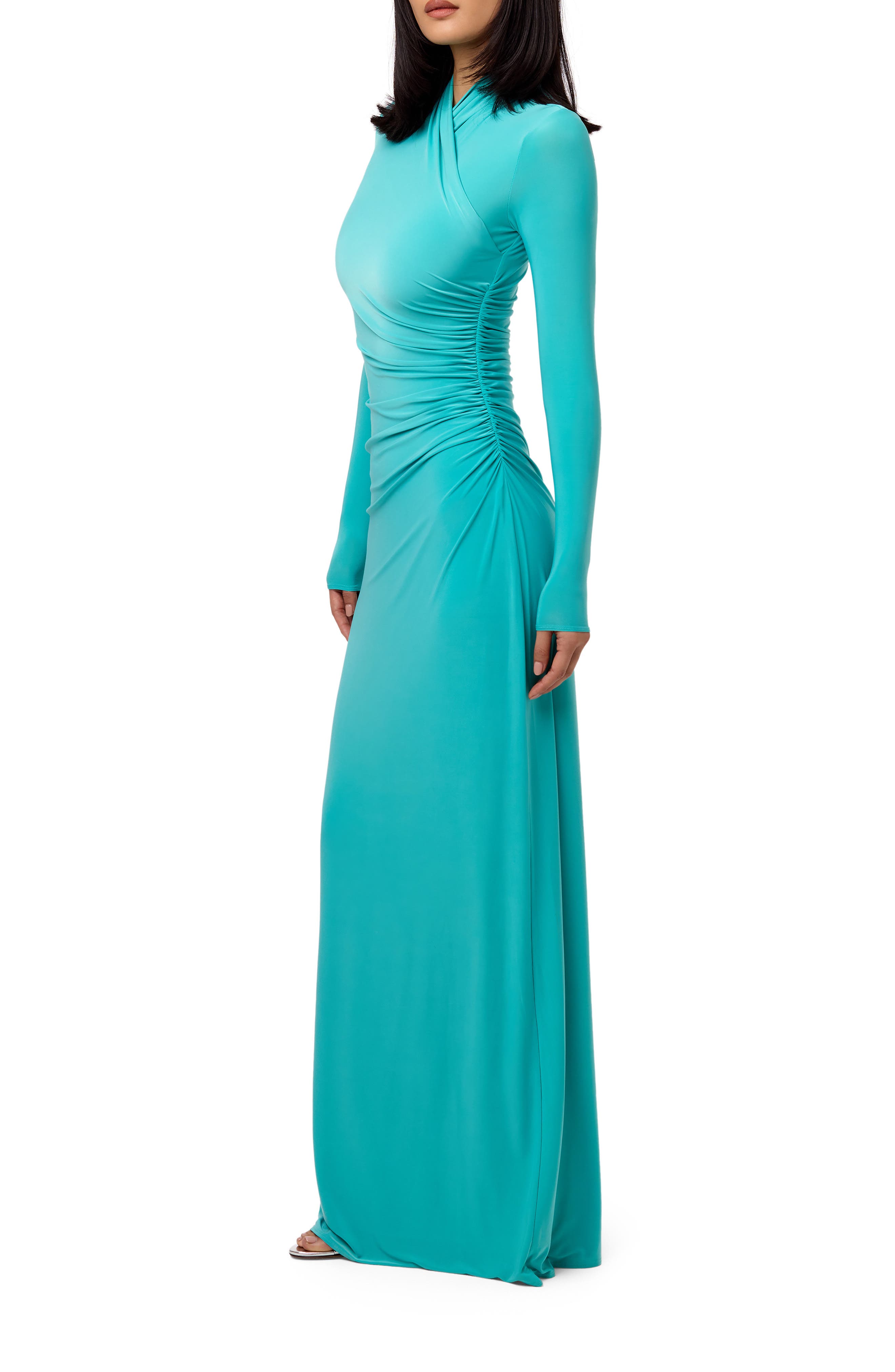 teal long sleeve maxi dress Long Sleeve Embellished Backless Maxi Dress Teal