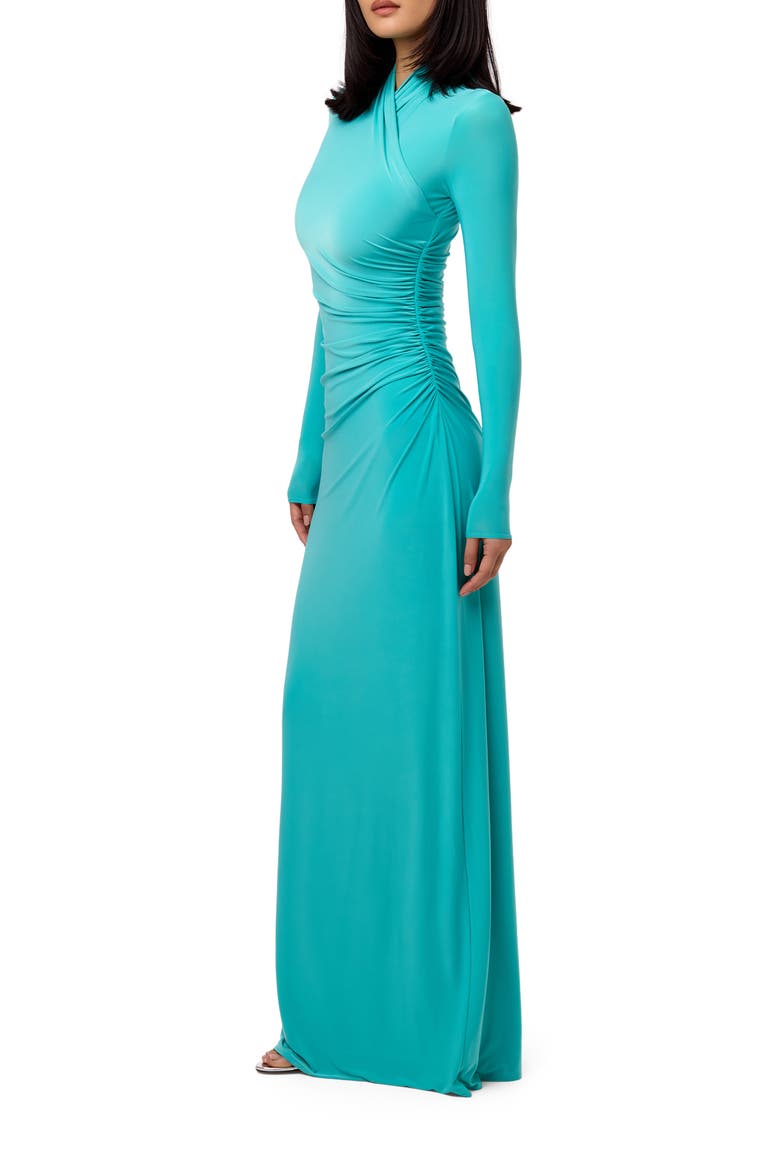 Overlay Long Sleeve Body-Con Maxi Dress, Alternate, color, TURQUOISE