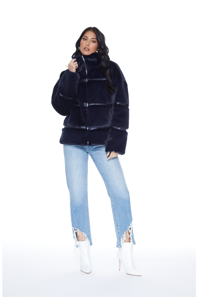 Mob Wife UnReal Leather Fur Jacket, Alternate, color, Navy