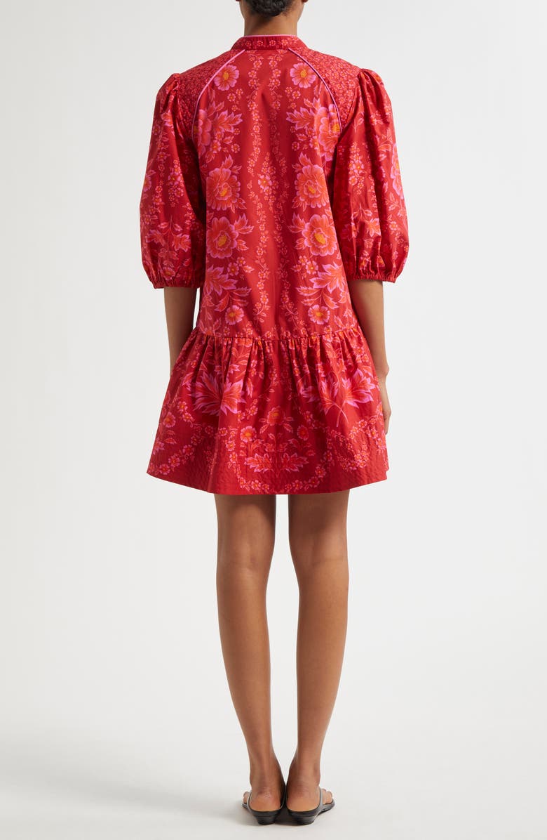 FARM Rio Olivia Puff Sleeve Drop Waist Cotton Minidress, Alternate, color, 