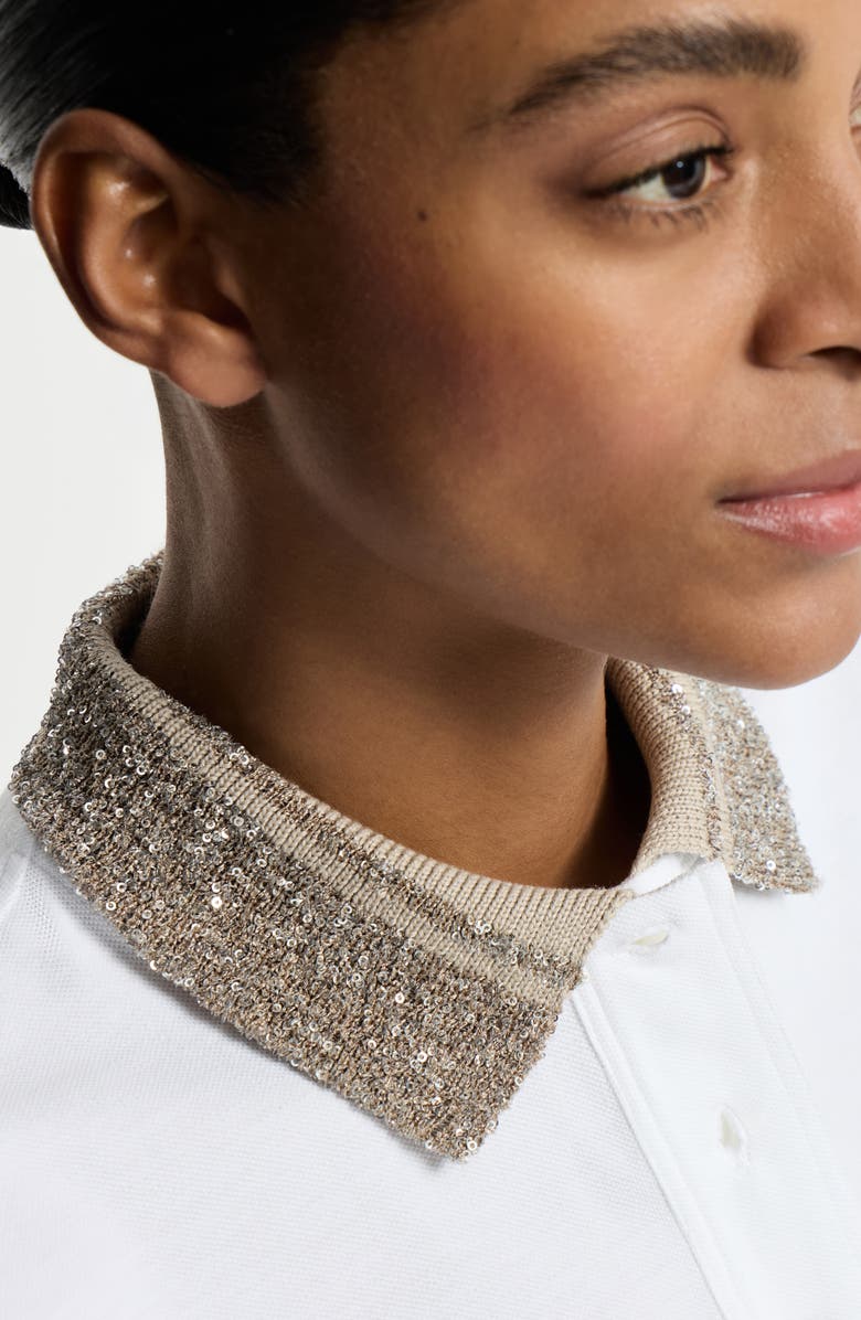 Brunello Cucinelli Polo with dazzling knit collar, Alternate, color, White