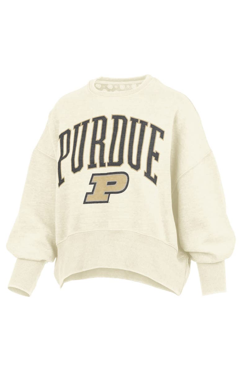 PRESSBOX Women's Pressbox Natural Purdue Boilermakers Oversized Waist-Length Crewneck Sweatshirt, Alternate, color, 