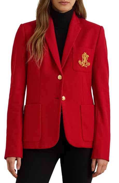 Lauren Ralph Lauren Bullion Jacquard Logo Patch Cotton Blend Blazer