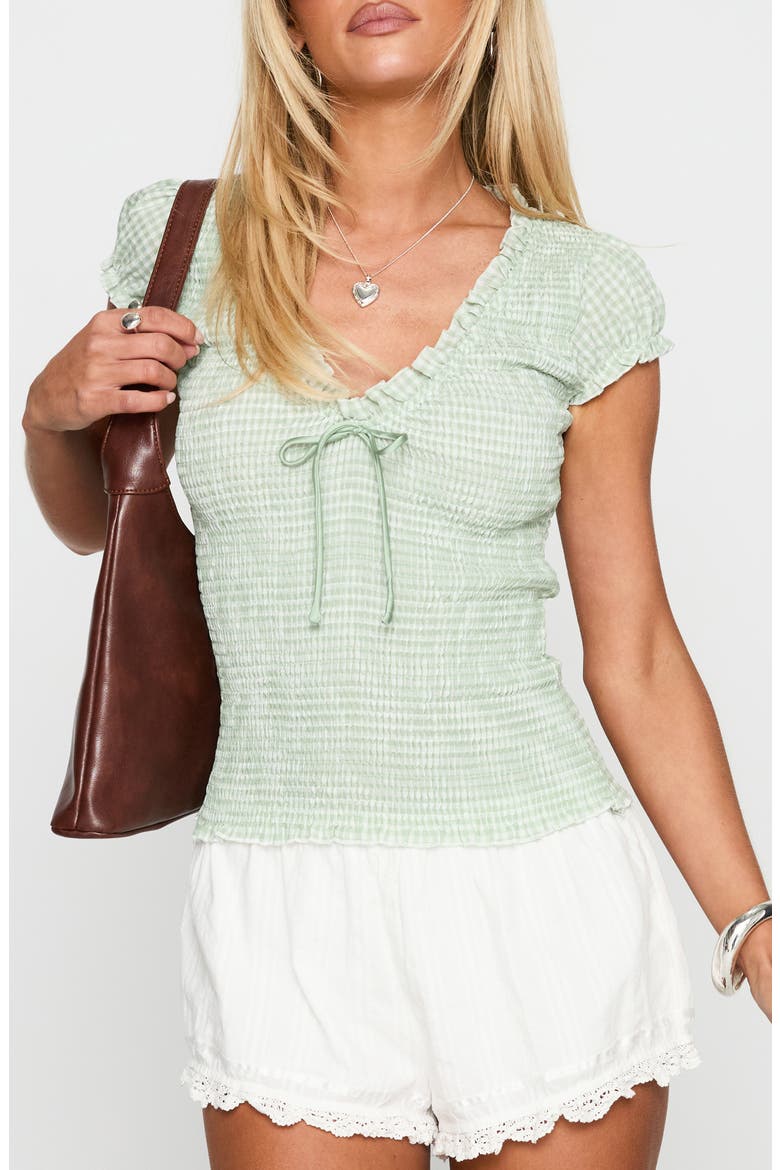 Coast to Coast Smocked Gingham Top, Main, color, SAGE CHECK