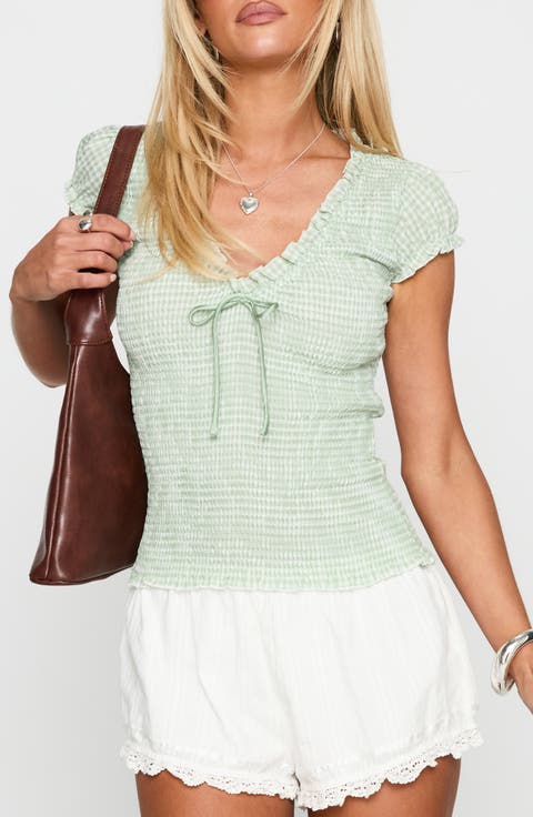 Coast to Coast Smocked Gingham Top