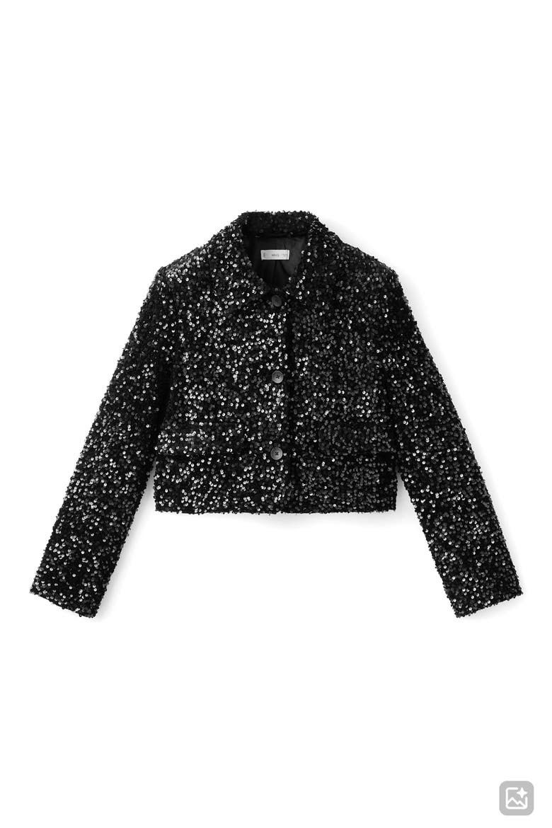 Sequin Embellished Crop Blazer, Alternate, color, BLACK
