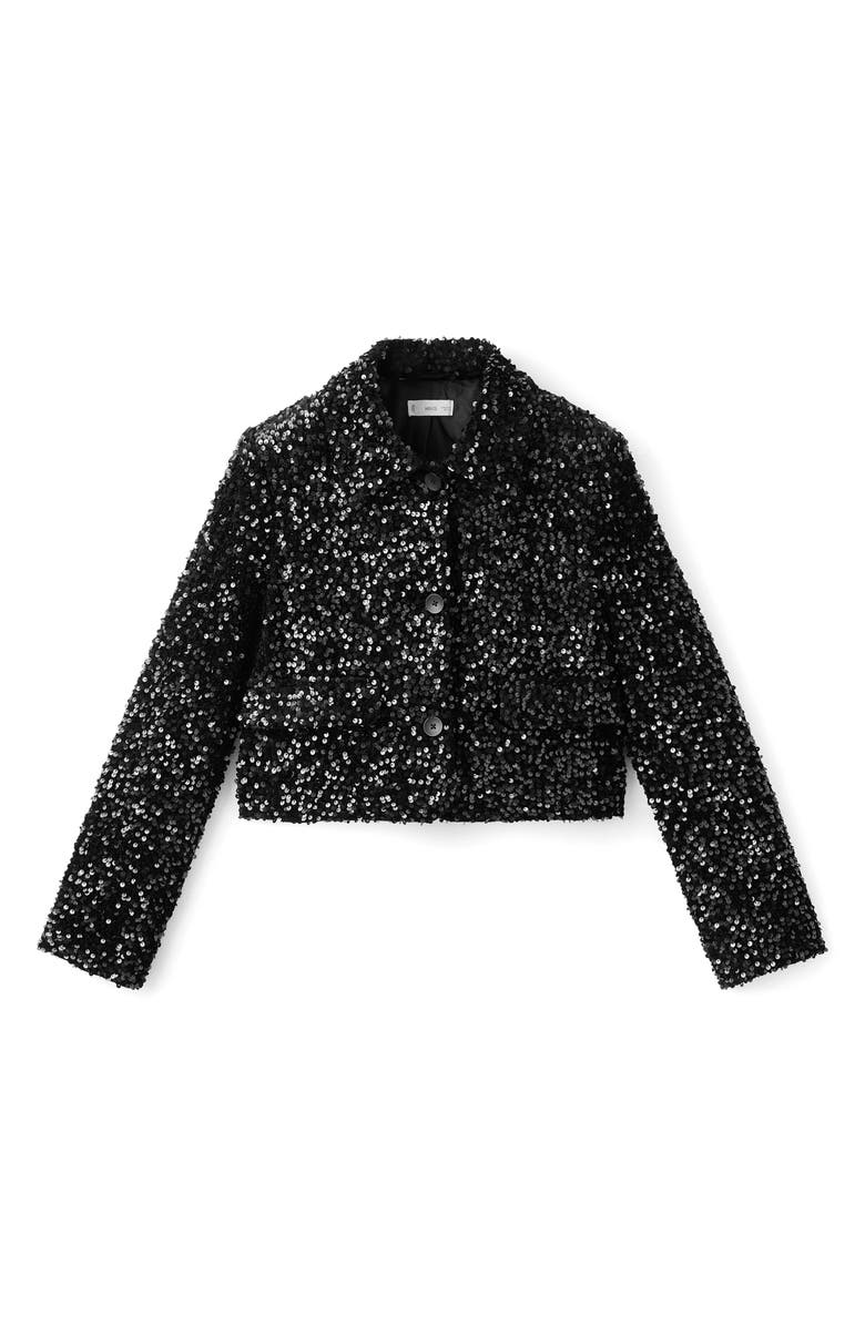 MANGO TEEN Sequin Embellished Crop Blazer, Alternate, color, Black
