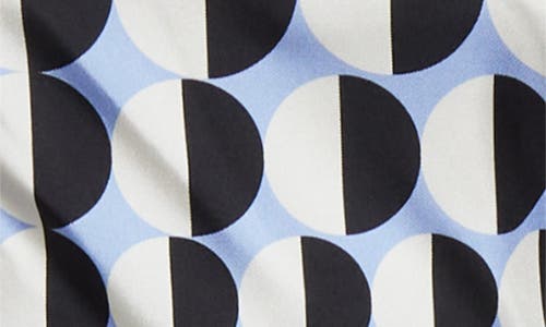 Oscar De La Renta Geo Print Silk Twill Belted Midi Dress In Black/blue