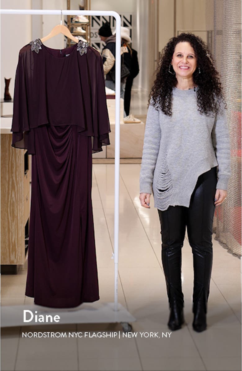 High-Low Popover Front Slit Shoulder Embellishment Detail Long Gown, sales video thumbnail