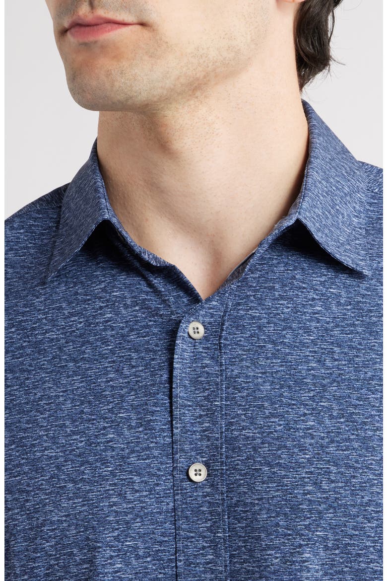 Trim Fit Mélange Performance Button-Up Shirt, Alternate, color, NAVY