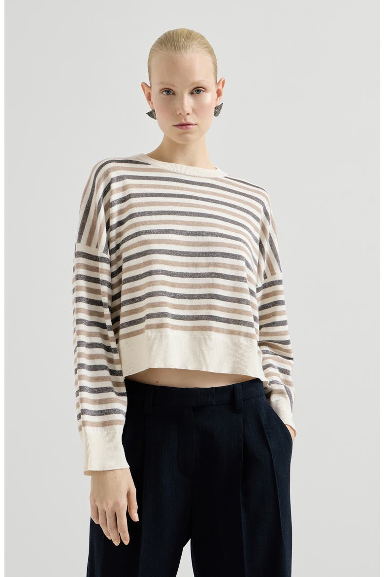 Sparkling stripes sweater, Main, color, White